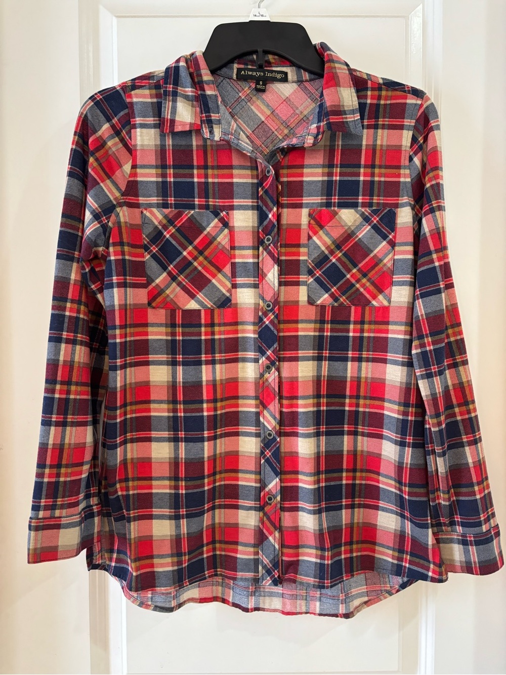 Red Plaid Always Indigo Button-Up Women’s Shirt